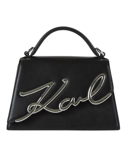 Karl Lagerfeld Black Lederhandtasche k/signature 2.0 sm