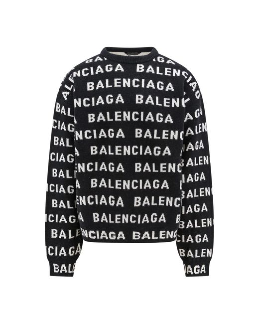 Balenciaga Intarsien-Pullover mit Rundhalsausschnitt in Black für Herren