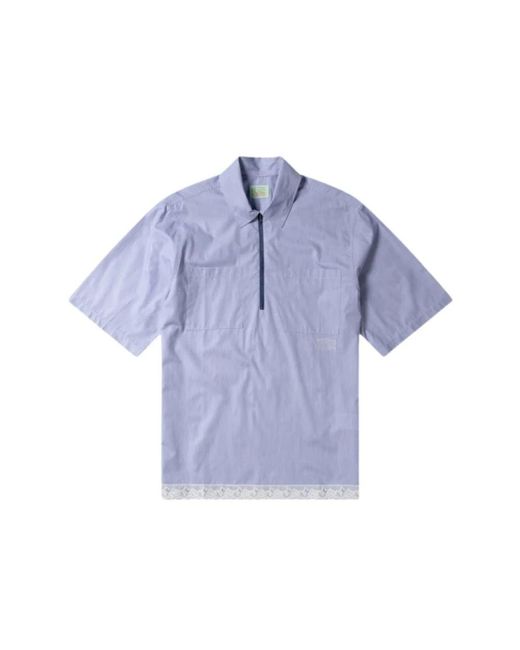 Aries Overhemden ,Blauw ,Katoen Lace Trim D Shirt in het Blue