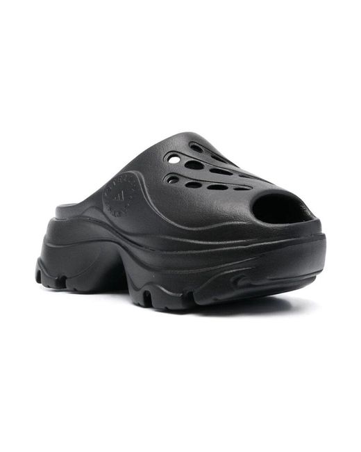 Adidas By Stella McCartney Black Schwarze logo-geprägte perforierte sandalen