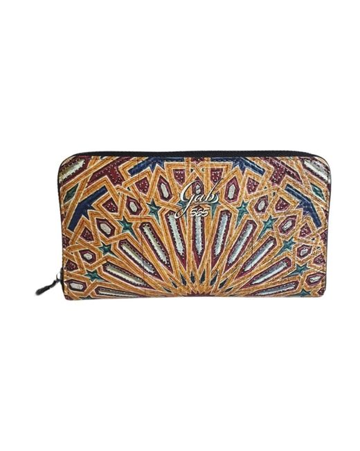 Gabs Accessoires ,Veelkleurig ,Katoen Bruin Leren Portemonnee Met Ritssluiting in het Metallic