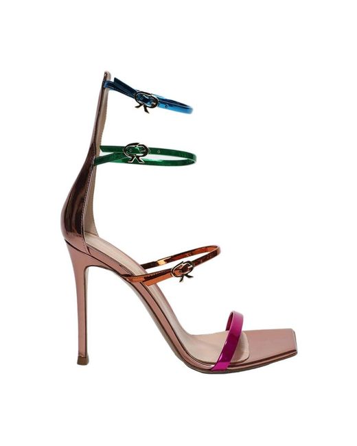 Gianvito Rossi Pink Metal Bloom Sandalen Made