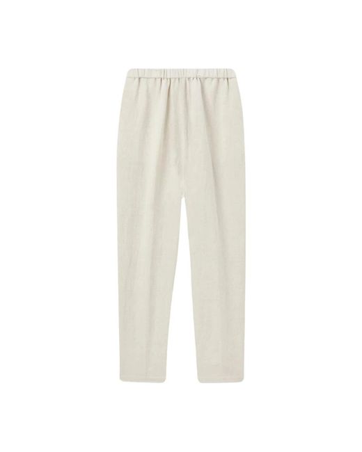 Pantaloni regolari in cotone e lino con vita elastica di Pomandère in White