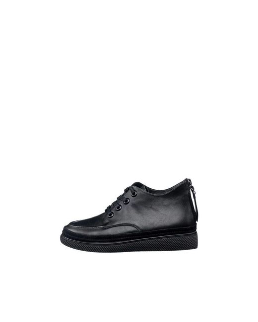 CESARE GASPARI Black Leder Plateau Schnürstiefeletten