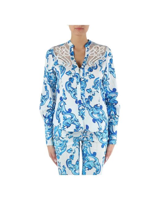 Camisa de lino y lyocell con inserciones de encaje Marciano de color Blue