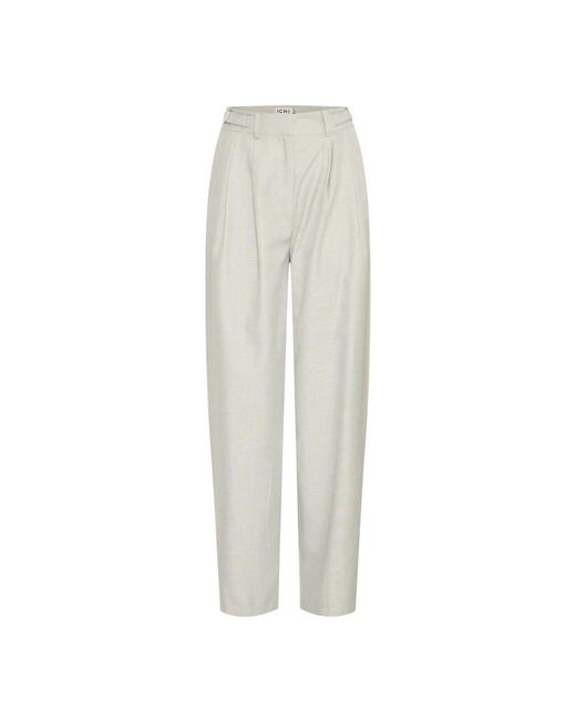 Ichi Broeken ,Polyester London Fog Melange Barrel-Leg Broek in het Gray