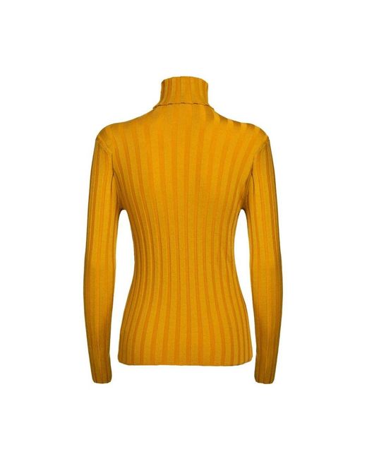 SKILLS & GENES Yellow Eng anliegender rippstrickpullover mit hohem kragen und schmalem ärmel aus merinowolle