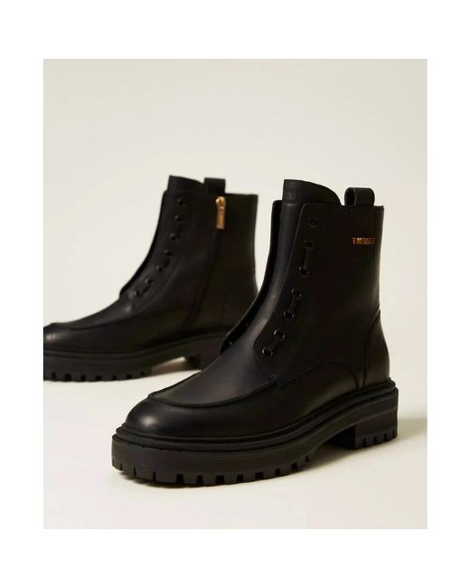 Twinset Black Lace-Up Boots