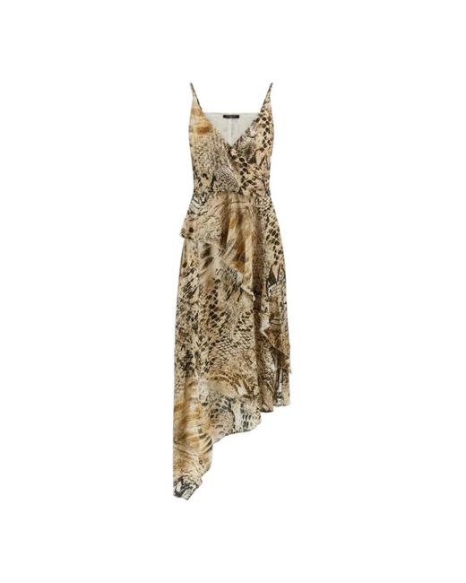 Guess Kleedjes ,Veelkleurig ,Animalier Asymmetrische Midi Jurk in het Metallic