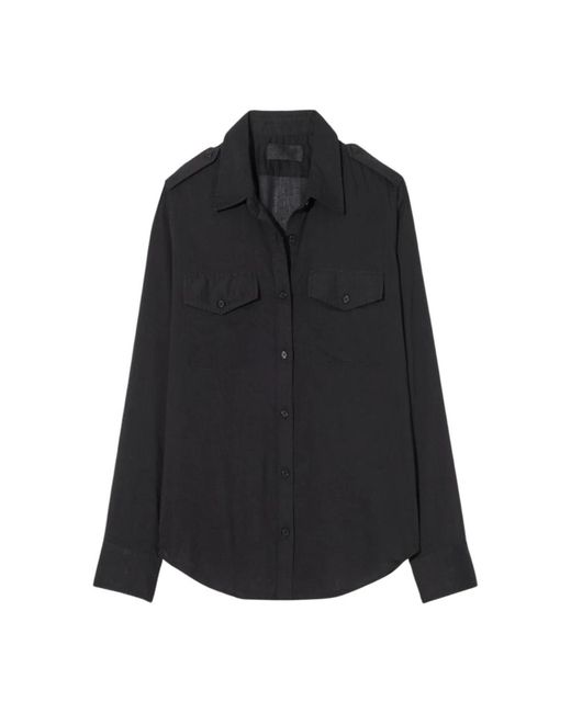 Camisa negra con cuello clásico y tapeta de botones Nili Lotan de color Black
