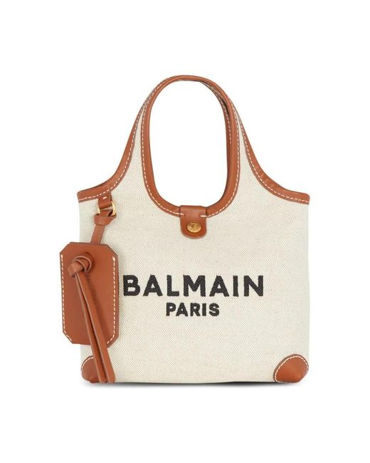 Balmain Natural B-army Canvas And Leather Grocery Bag