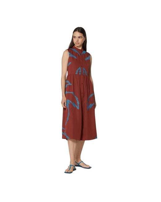 Silvian Heach Red Midi-Kleid Mit Bestickten Motiven