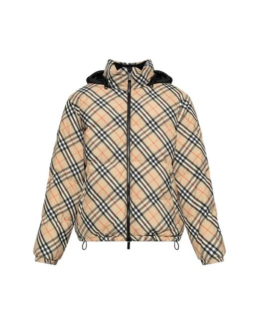 Burberry Reversible Check Nylon Puffer Jacket in het Natural voor heren