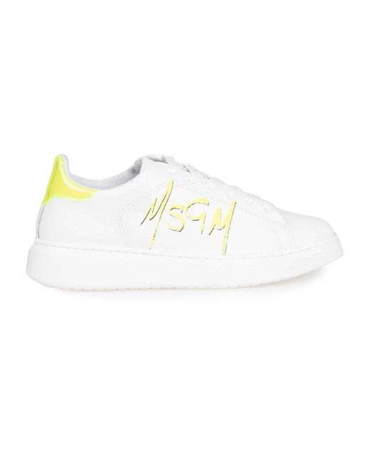 MSGM Schoenen ,Wit ,Leer Hoogwaardige Leren Sneakers in het White