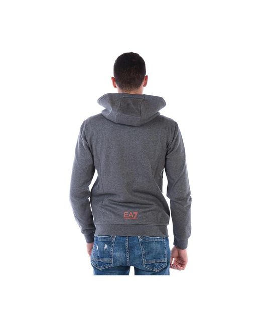 EA7 Hoodies & Sweatvesten ,Grijs ,Katoen Sweatshirt Hoodie Met Ritssluiting in het Blue voor heren