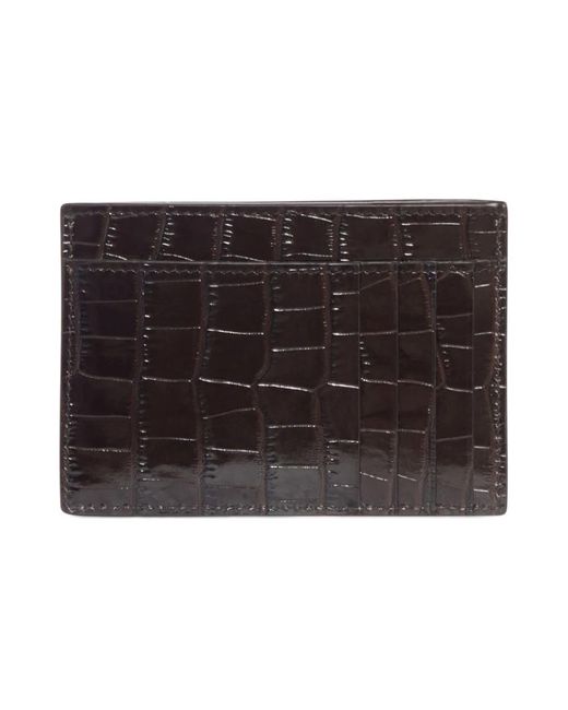 Tom Ford Accessoires ,Bruin ,Leer Croco Leather Card Holder in het Black voor heren
