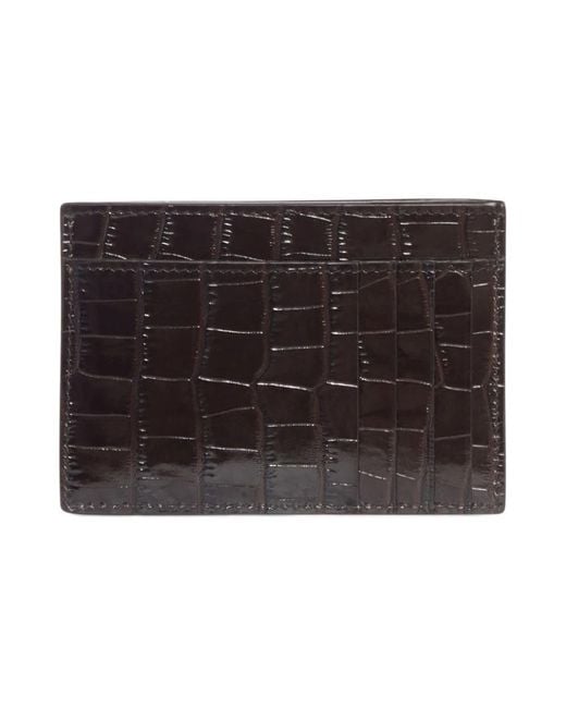 Tom Ford Accessoires ,Bruin ,Leer Croco Leather Card Holder in het Black voor heren