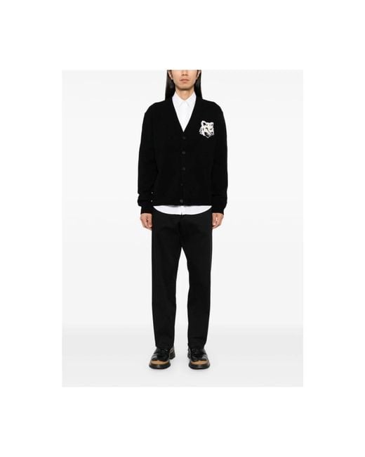Maison Kitsuné Truien & Vesten ,Zwart ,Wol Fox Head Wool Cardigan Sweaters in het Black voor heren