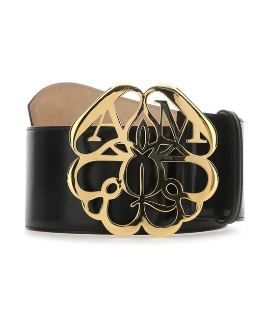 McQueen Black Logo-Plaque Ledergürtel