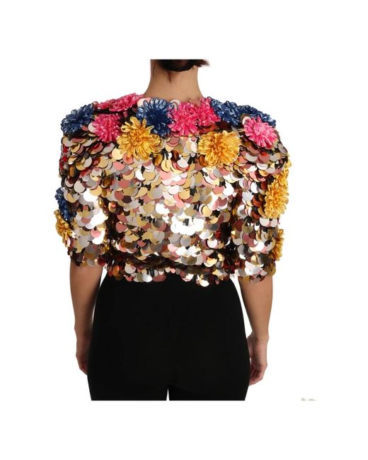 Cappotto giacca floreale con paillettes cristallo di Dolce & Gabbana in Multicolor