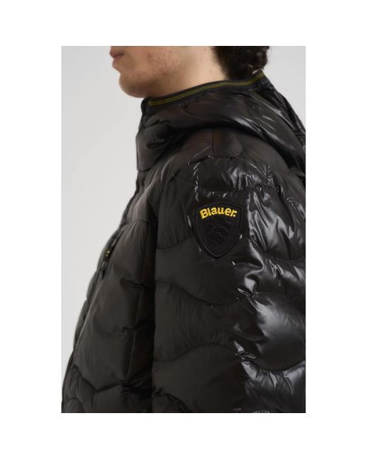 Blauer Wave Puffer Jacket in Black für Herren