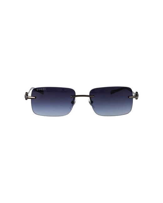 Gucci Blue Horsebit Square-Frame Metal Sunglasses for men