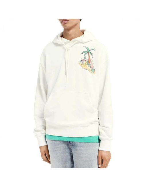 Scotch & Soda White Relaxed Fit Organic Cotton Hoodie for men