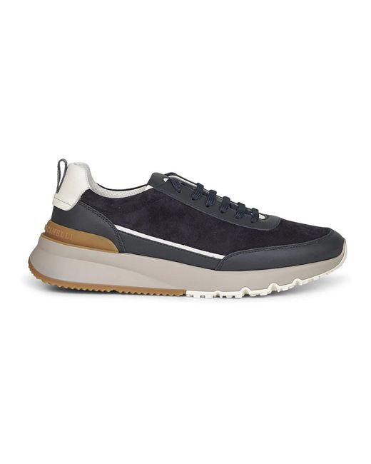 Brunello Cucinelli Blauwe Sneakers Met Leren Inzetstukken in het Blue voor heren