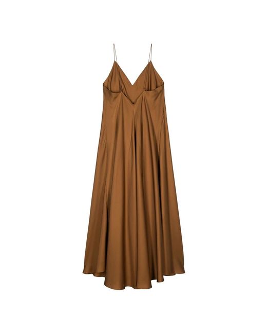 Rohe Brown Elegant silk strap dress with wider hem