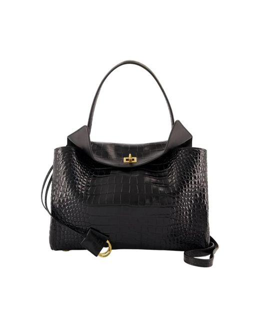 Balenciaga Black Schwarze Leder Rodeo Tasche Krokodil Geprägt