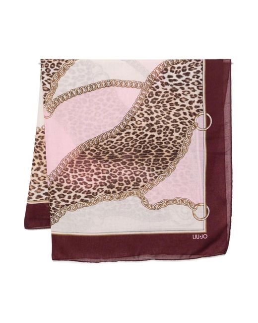 Liu Jo Leopard Print Chain Print Scarf in het Red