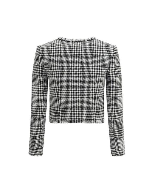 Self-Portrait Black Karierte Blazer Mit Strassbesetztem Rundhalsausschnitt