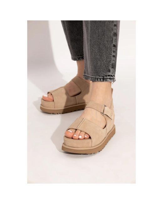 Ugg Schoenen ,Suède Plateau Sandalen Goldenrise Hi in het Natural