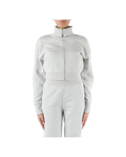 Felpa cropped in cotone con zip di Calvin Klein in Gray