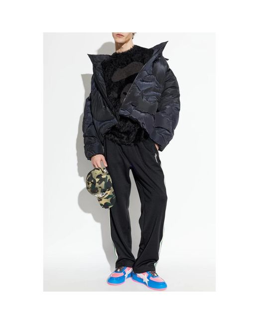 A Bathing Ape Jassen ,Zwart ,Polyester Down Jacket Met Afneembare Capuchon in het Blue voor heren
