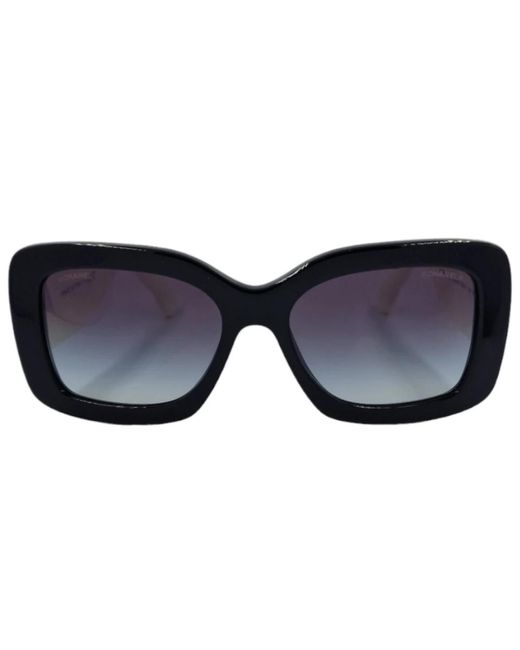 Chanel Blue Rechteckige sonnenbrille mit ikonischem logo