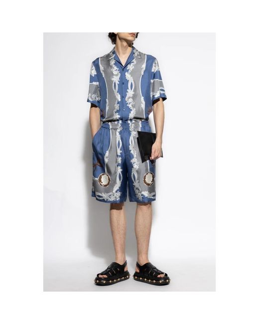 Versace Korte Broeken ,Blauw ,Zijden Shorts Met Medusa Cameo-Print in het Blue voor heren