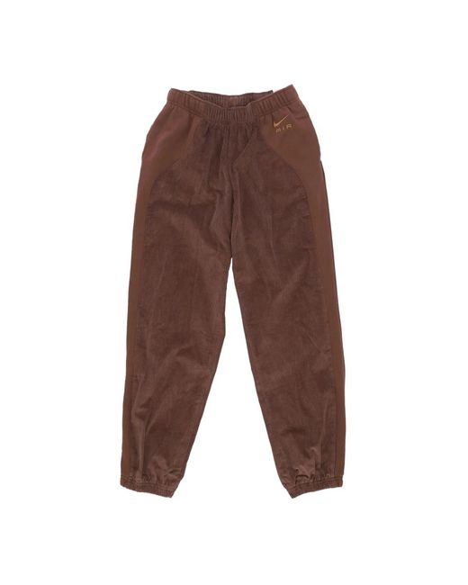 Nike Fitness ,Bruin ,Katoen Corduroy Fleece High-Waisted Trainingsbroek in het Brown