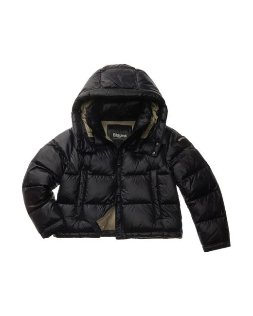 Blauer Jassen ,Zwart ,Nylon Zwarte Winterjas Met Afneembare Kraag in het Black