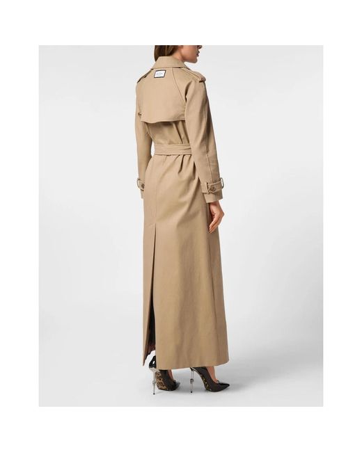 Philipp Plein Jassen ,Katoen Lange Trenchcoat Monogram in het Natural