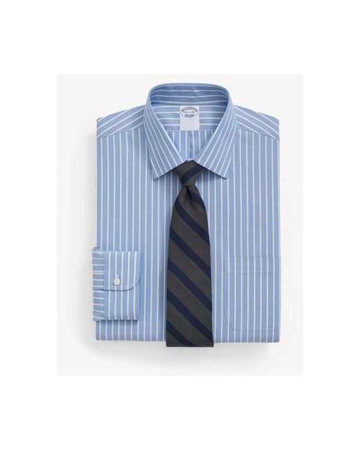 Brooks Brothers Hellblaues stretch-hahnentritt regular fit bügelfreies hemd mit ainsley-kragen in Blue für Herren