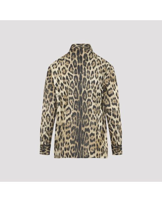 Roberto Cavalli Overhemden ,Veelkleurig ,Polyester Jaguard Print Shirt in het Multicolor