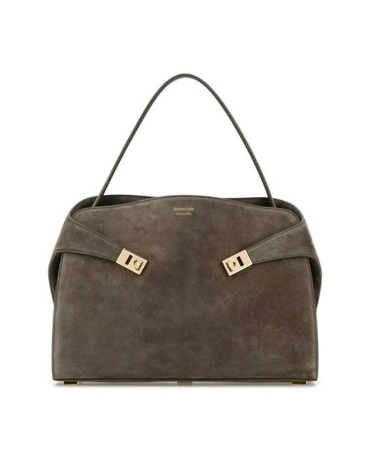 Ferragamo Gray Weiche Graue Wildleder-Schultertasche