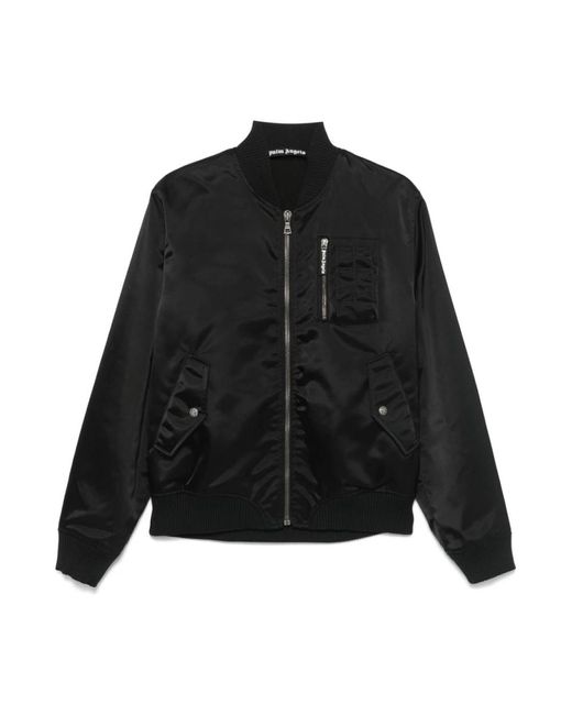 Palm Angels Jassen ,Zwart ,Zwarte Logo Bomberjack Met Rits in het Black voor heren