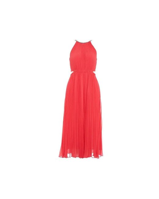 Michael Kors Red Pleated Sleeveless Midi Dress