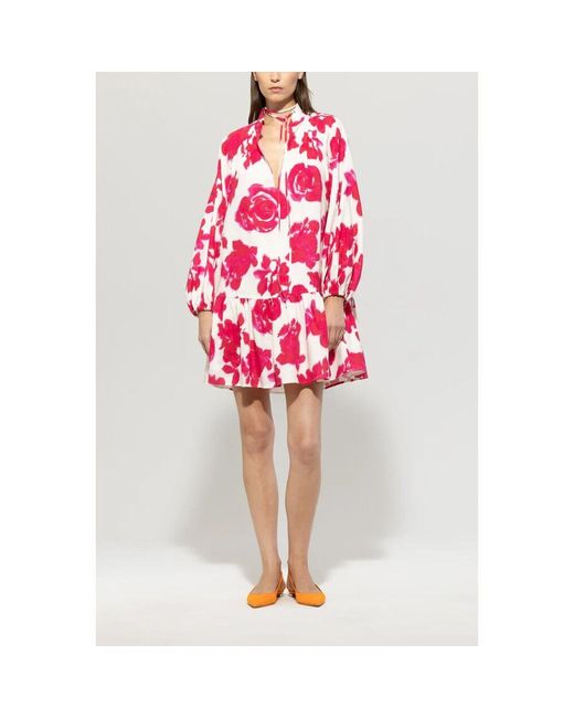 Luisa Cerano Pink Blumiges Leinenkleid Mit Raglanärmeln