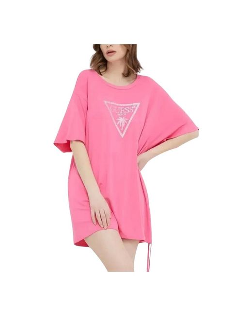 Guess Tops ,Roze ,Spandex Drawstring T-Shirt in het Pink