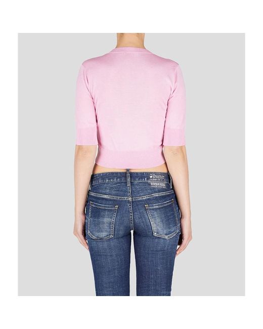 DSquared² Pink Kurzarm-wollpullover in rosa