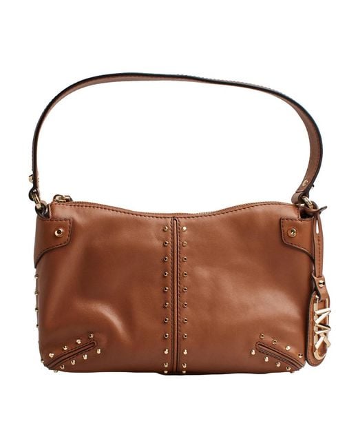 Michael Kors Brown Astor Large Schultertasche Aus Leder Mit Nieten