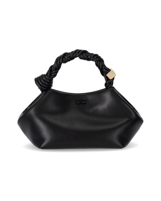 Ganni Black Schwarze handtasche aus recyceltem leder mit goldenen details